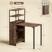 Bookcase With Fold Out Desk For Small Spaces, Hidden Storage, 105W x 60D x 127H cm