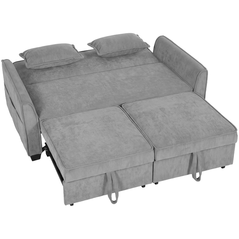 4 in 1 Sofa Bed with Independent Pull Out Beds and Storage Pockets for Small Spaces Grey
