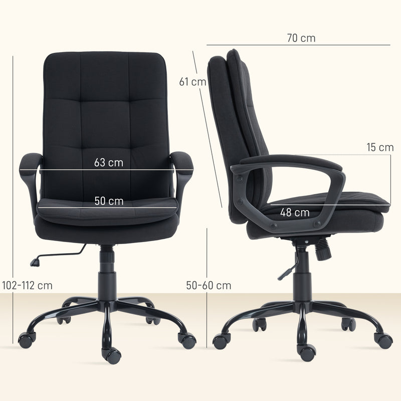 Ergonomic Office Chair With Double Padding And Linen Look Fabric For Home Workspaces Black AOSOM