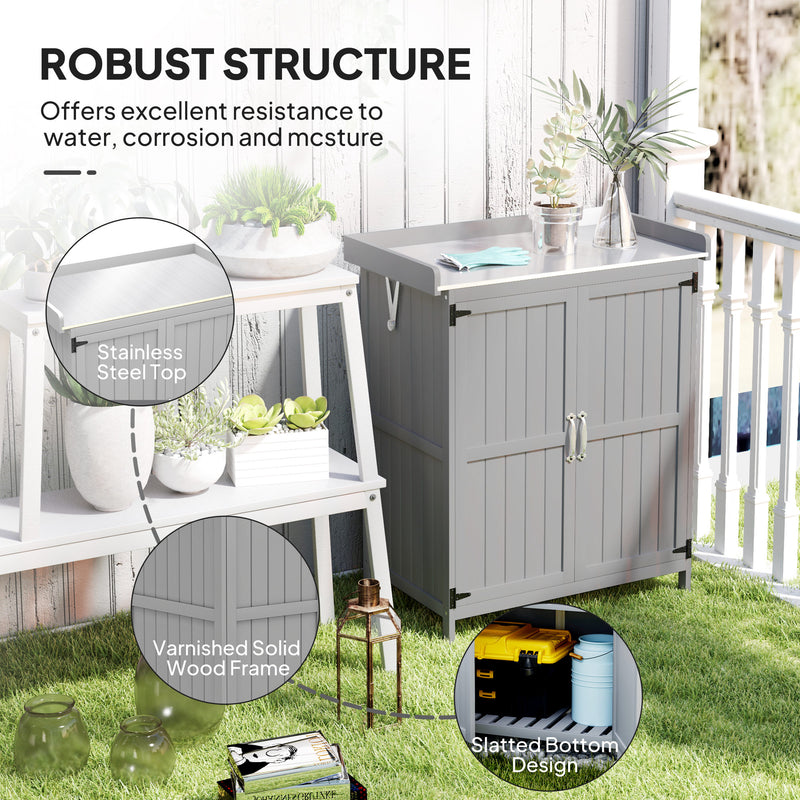 Small Grey Wooden Garden Storage Shed with Shelf and Hinged Roof by Outsunny