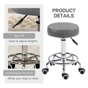 Height Adjustable Rolling Stool with PU Leather Seat and Wheels for Salon or Spa Use Grey