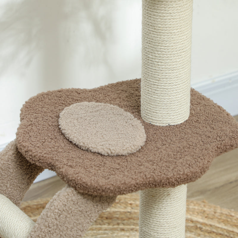 Brown Cat Tree for Indoor Cats With Sisal Scratching Post Hanging Ball and Large Perch by PawHut