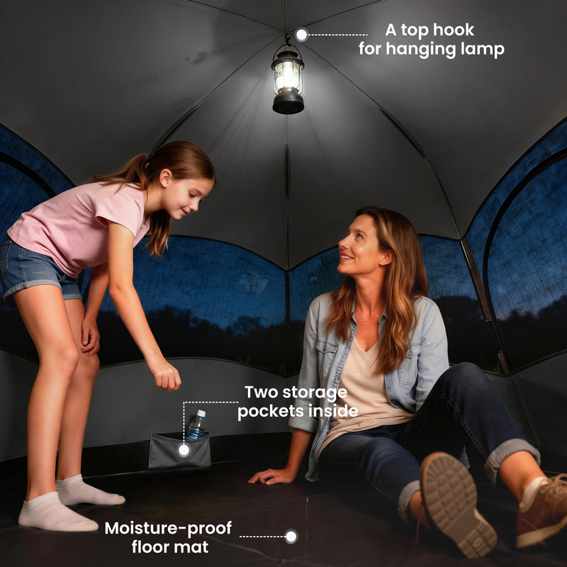 Pop Up 4 Person Tent for Quick Camping Shelter with Mesh Windows Orange and Dark Grey