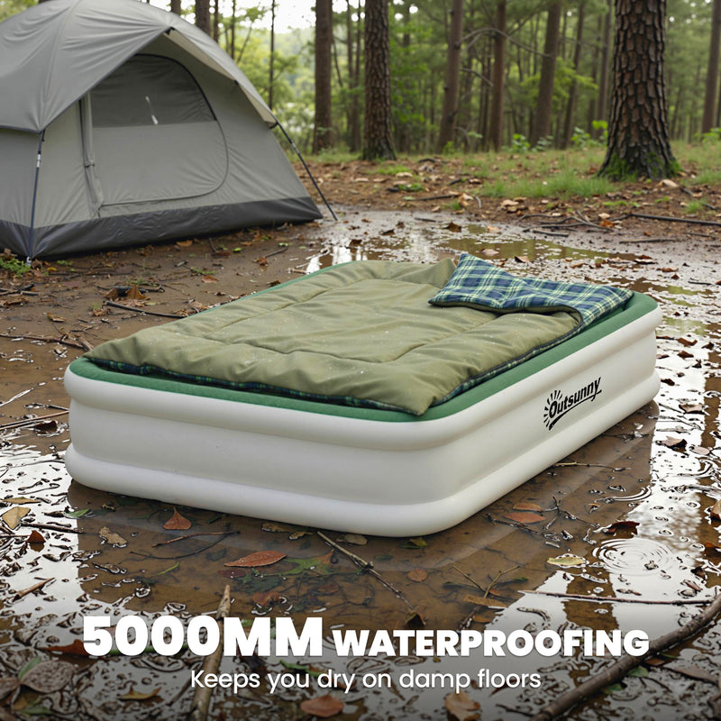 Double Air Bed with Built In Pump for Fast Comfortable Camping or Guest Use Dark Green