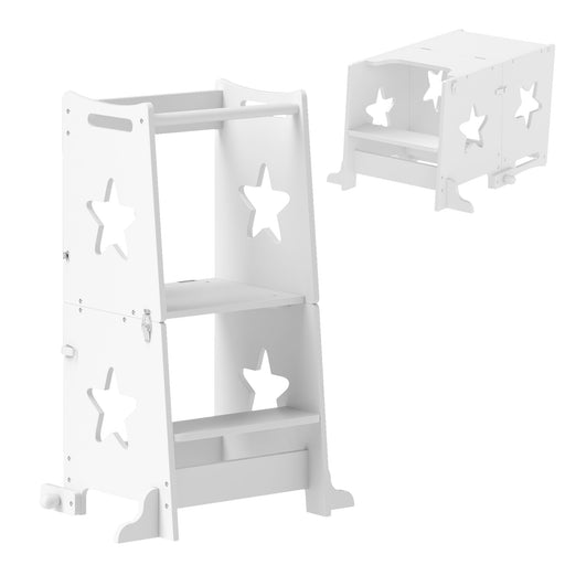White 2-in-1 Toddler Step Stool with Safety Rail for Kitchen and Bathroom by AIYAPLAY