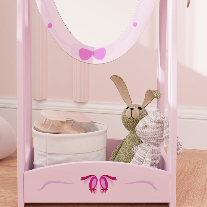 Kids Full Length Rotating Mirror With Storage Shelf Pink by AIYAPLAY
