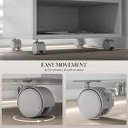 Three Compartment Printer Cabinet with Storage and Lockable Wheels for Home Office, White