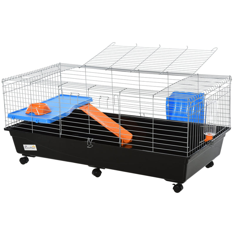 2 Tier Steel Guinea Pig Hutch With Run And Accessories Ideal For Outdoor Use Blue Orange AOSOM