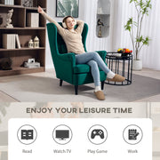Dark Green Velvet Wingback Armchair With High Back And Pillow For Living Room Comfort