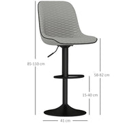 Set of Two Grey Faux Leather Bar Stools with Adjustable Height by HOMCOM