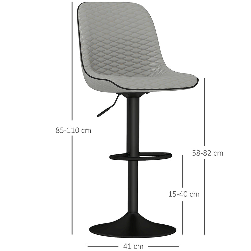 Set of Two Grey Faux Leather Bar Stools with Adjustable Height by HOMCOM