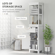 Tall Slim Bathroom Storage Cabinet with Shelves Drawer and Soft Close Door in White by HOMCOM