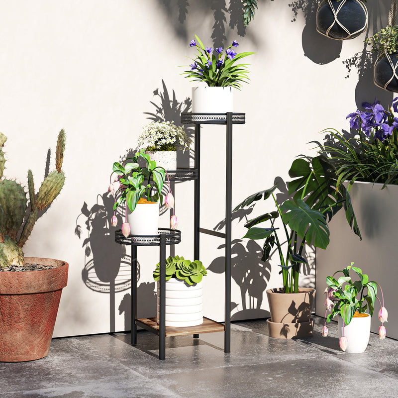 Black Four Tier Steel Plant Stand for Indoor and Outdoor Use by Outsunny