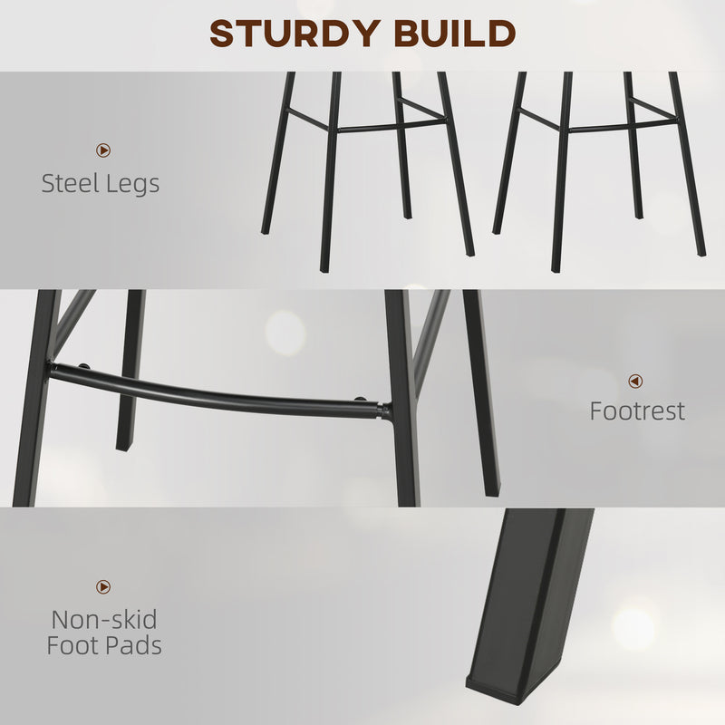 Set of 4 Upholstered Bar Stools with Backs Steel Legs for Kitchen or Dining Room Light Grey AOSOM