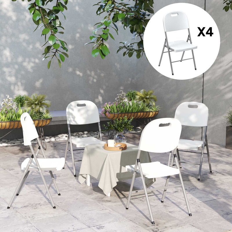 Set of Four Foldable Outdoor Chairs in White Lightweight and Compact by Outsunny