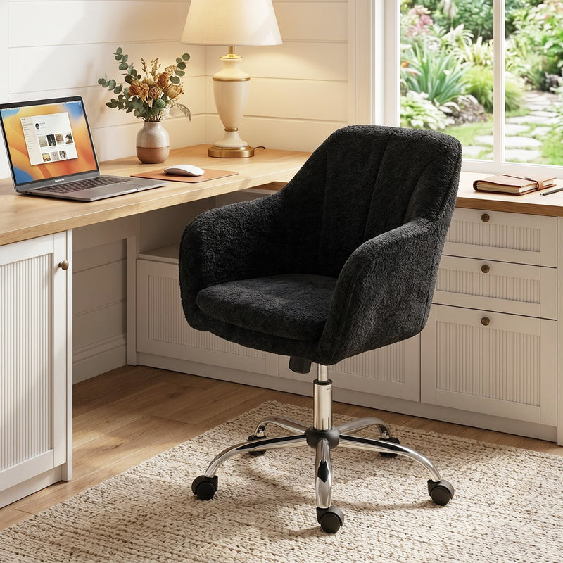 Office Chair with Adjustable Height and Soft Flannel Upholstery for Home Working Black
