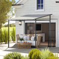 Wall Mounted Metal Pergola for Sheltered Outdoor Dining and Relaxing, Light Grey Outsunny