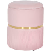 Velvet Storage Ottoman with Hidden Compartment for Bedroom or Living Room Pink AOSOM