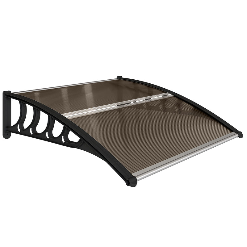 103x97cm Curved Window and Door Rain Shelter Awning With UV Protection For Porch or Entryway, Brown Polycarbonate