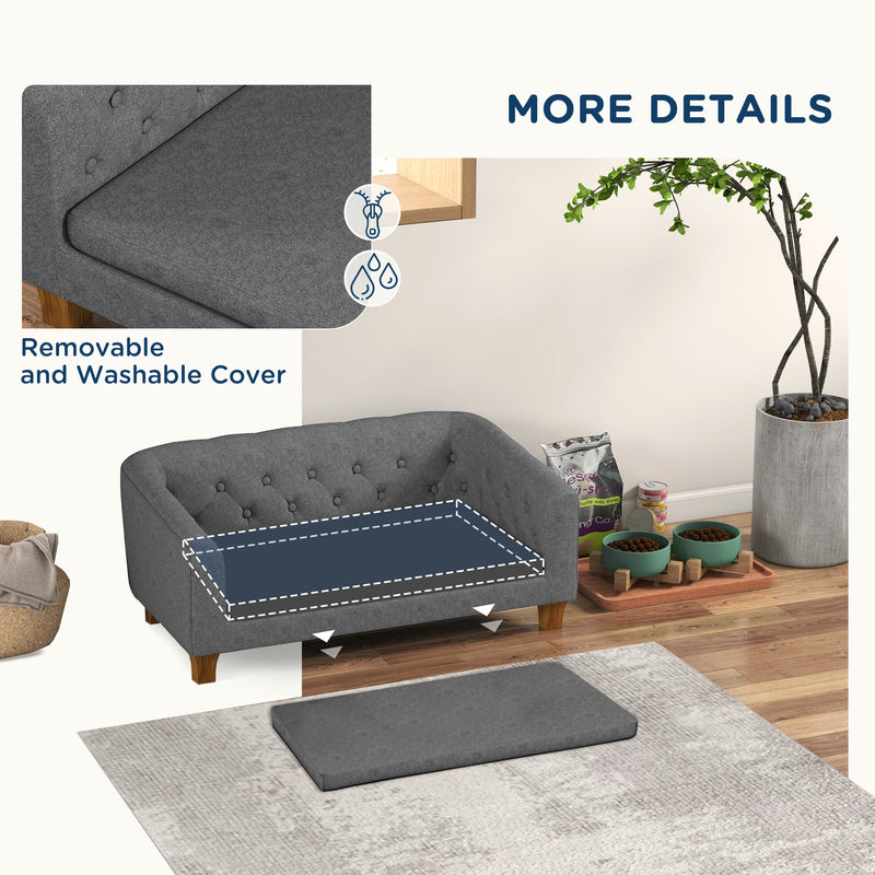Raised Dog Sofa Bed with Soft Removable Cushion for Medium Breeds Indoor Use Grey