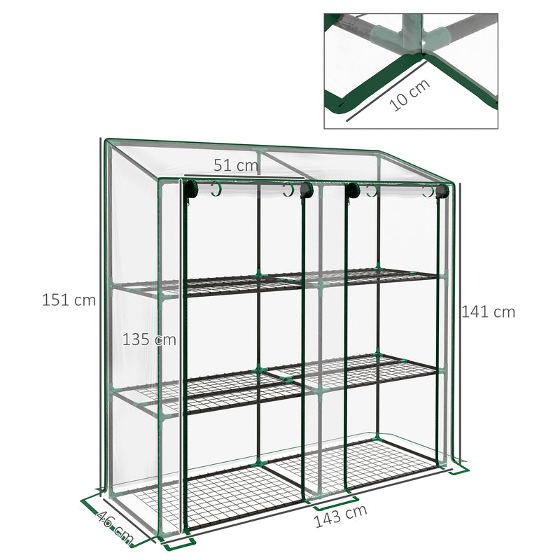 Mini Lean To Greenhouse with Three Shelves Ideal for Small Gardens and Balconies Green