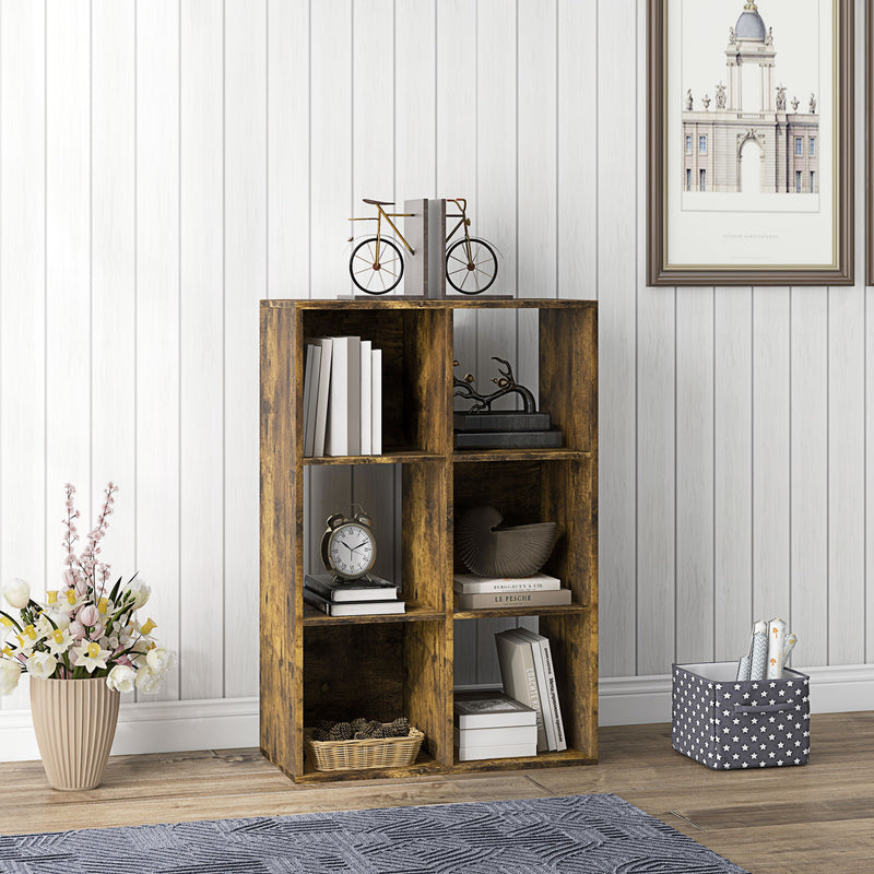 6 Cube Storage Bookshelf With Open Shelves Ideal For Living Room Or Office Rustic Brown