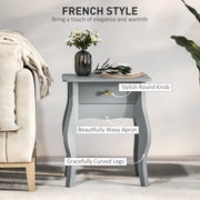 French Style Side Table With Storage Drawer Ideal For Bedrooms Or Living Rooms, Grey