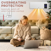 2kW Wall Mounted Electric Heater With Adjustable Thermostat For Home Or Office White