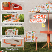 Kids Outdoor Picnic Table Set with Umbrella and 2 Folding Chairs for Garden Use Orange AOSOM