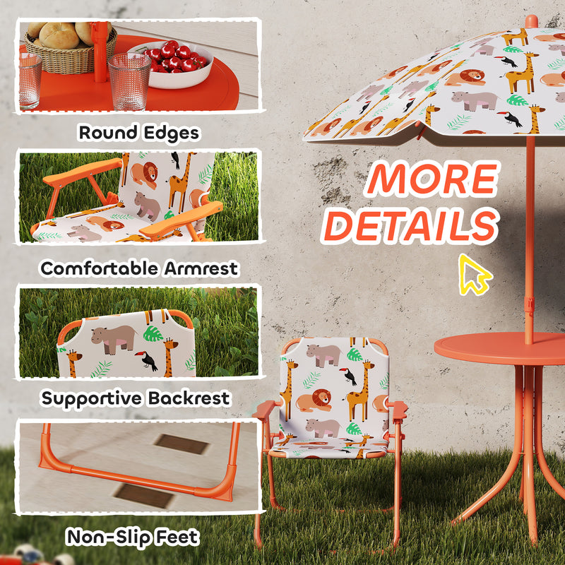 Kids Outdoor Picnic Table Set with Umbrella and 2 Folding Chairs for Garden Use Orange AOSOM