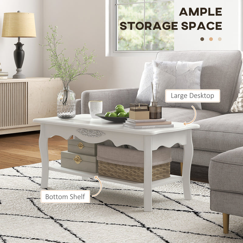 Coffee Table with Storage Shelf for Organised Living Room Small Space White