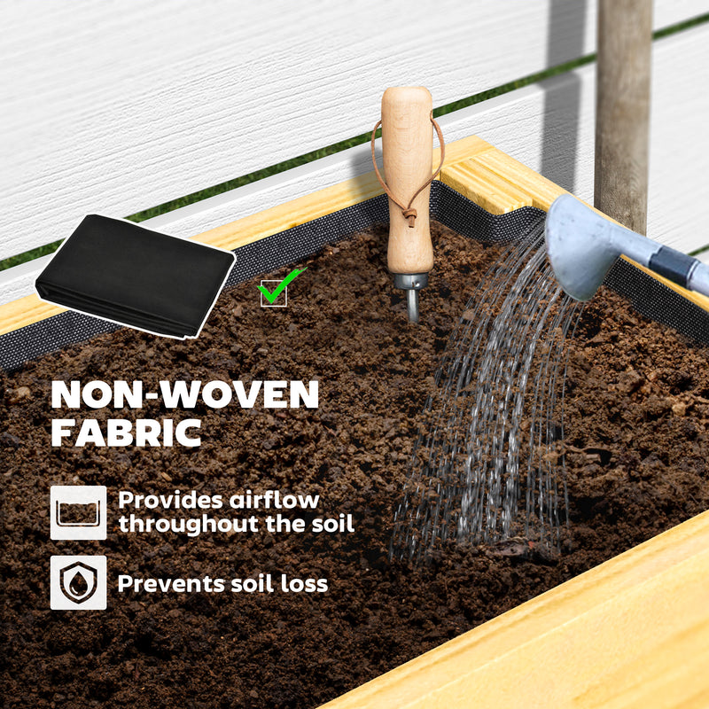 Wooden Raised Garden Bed with Liner Storage Shelf and Drainage for Vegetables and Flowers by Outsunny