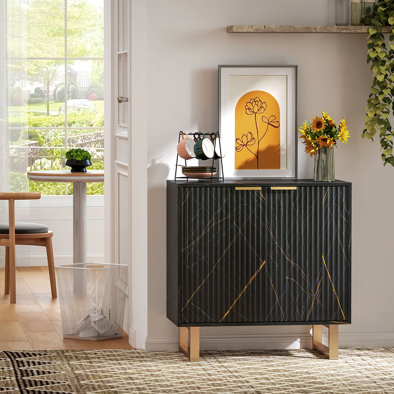 Elegant Black Sideboard with Gold Accents and Storage Shelves by HOMCOM