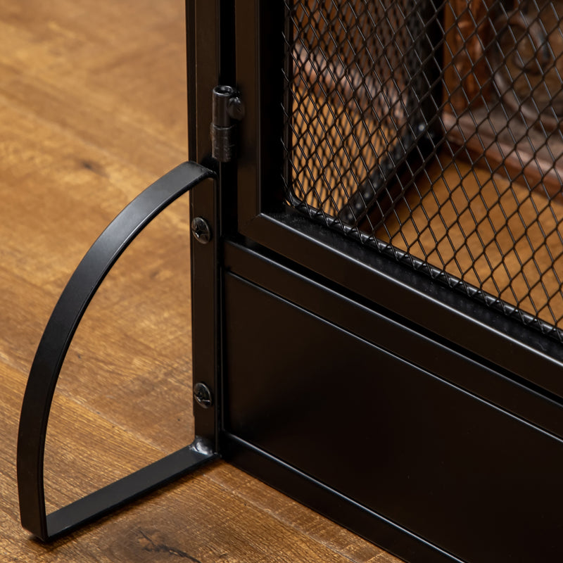 Folding Metal Fire Guard with Double Doors for Child and Pet Safety Black