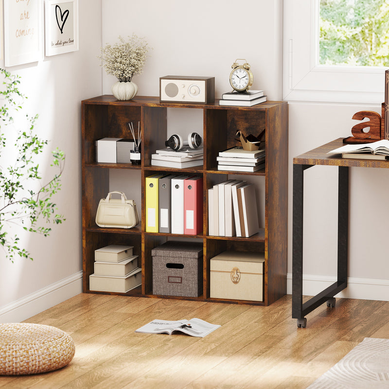 3 Tier 9 Cube Storage Unit With Cupboard Ideal For Home Office Organisation Rustic Brown
