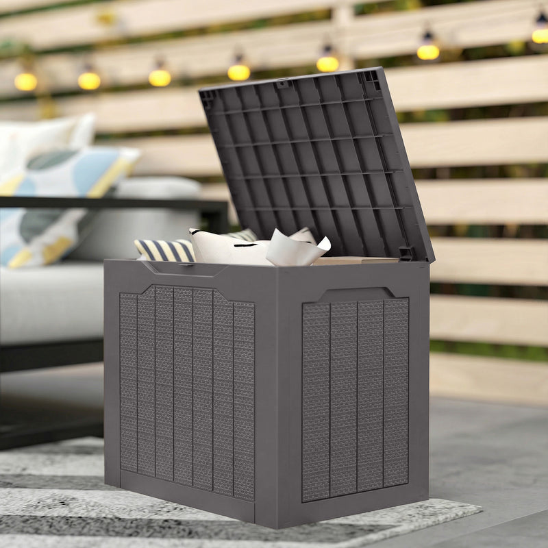 Outdoor Garden Storage Box with Lid  Water Resistant Lockable Plastic Deck Box Storage Container for Cushions, Wellies, Logs, Coal & Garden Tools (93L)
