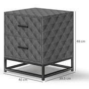 Set of 2 Grey Bedside Tables with 2 Drawers and Steel Legs for Bedroom or Living Room by HOMCOM