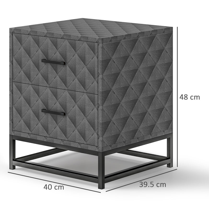 Set of 2 Grey Bedside Tables with 2 Drawers and Steel Legs for Bedroom or Living Room by HOMCOM
