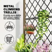 Wooden Planter with Metal Trellis and Wheels for Privacy and Climbing Plants Carbonised Finish Outsunny
