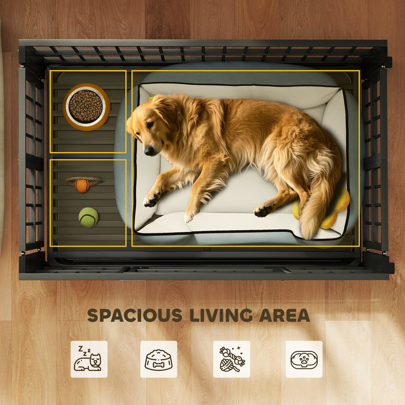 Heavy Duty Foldable Dog Crate With Wheels Open Top and Tray for Large Dogs, Black