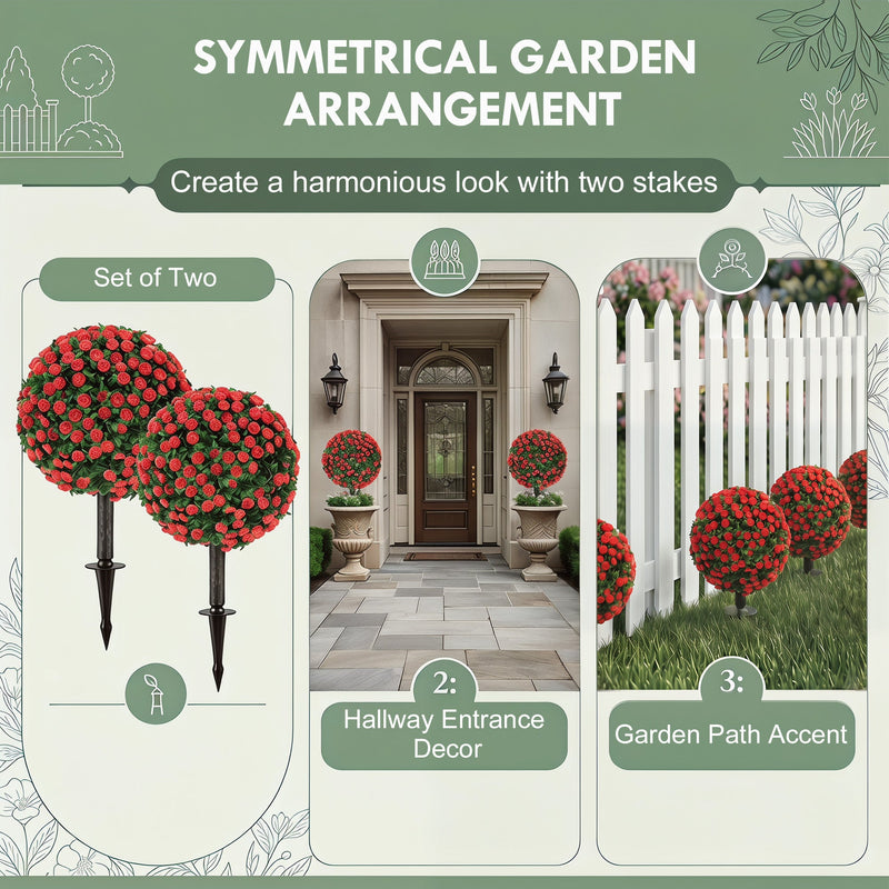 Artificial Rose Topiary Stakes Set of 2 for Easy Year Round Front Door Display