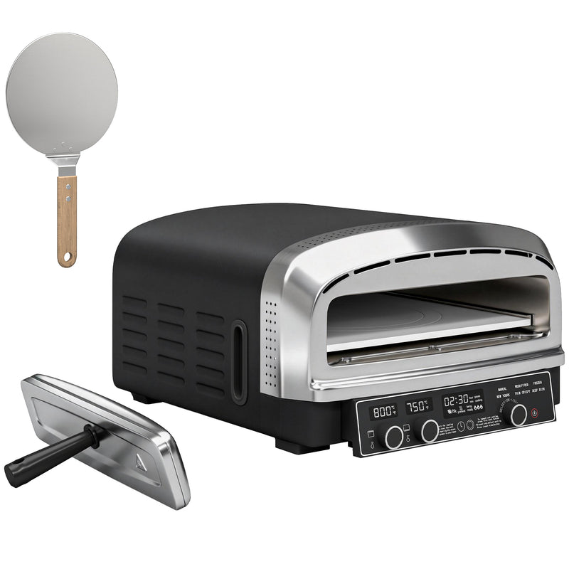 Electric Outdoor Pizza Oven for Evenly Cooked Homemade Pizzas with Adjustable Heat, Black