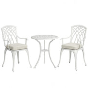 Garden Bistro Set for 2 with Cushions and Parasol Hole, Cast Aluminium White Outsunny