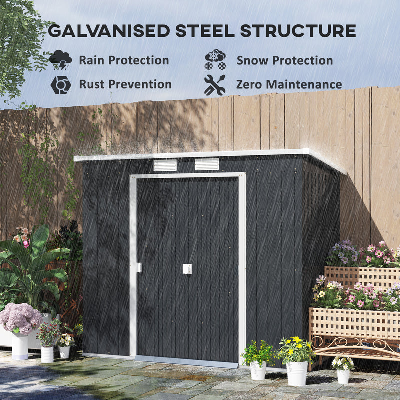 7x4 Galvanised Steel Garden Shed With Foundation Kit Dark Grey by Outsunny