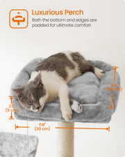 Close-up of a cat lying on the padded 30 cm top perch with raised edges