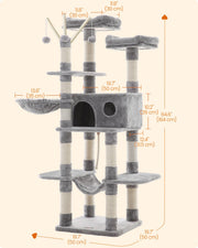 Dimensions diagram showing the cat tree at 50 x 50 x 164 cm with a 50 cm wide cave