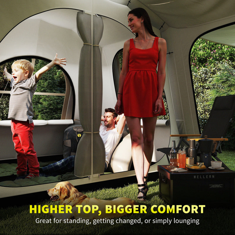 Family Waterproof Camping Tent with Separate Bedroom and Spacious Living Area Khaki