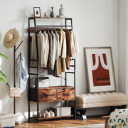 6 in 1 Industrial Hallway Organiser With Hooks and Shoe Bench For Entryway Brown Black