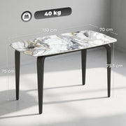 4 Seat Dining Table with Easy Clean Sintered Stone Marble Effect Top for Family Meals White & Black Homcom