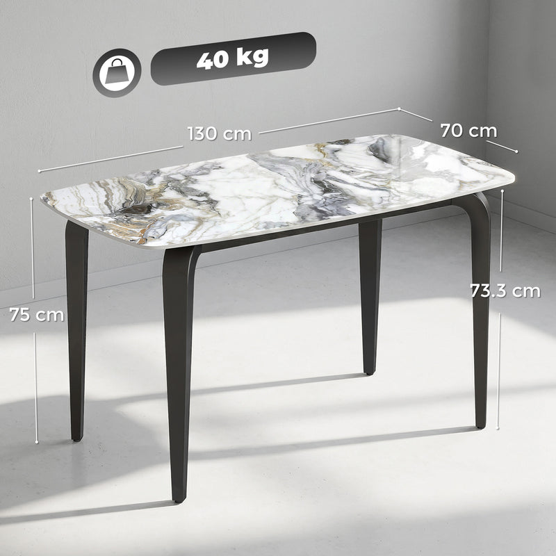 4 Seat Dining Table with Easy Clean Sintered Stone Marble Effect Top for Family Meals White & Black Homcom